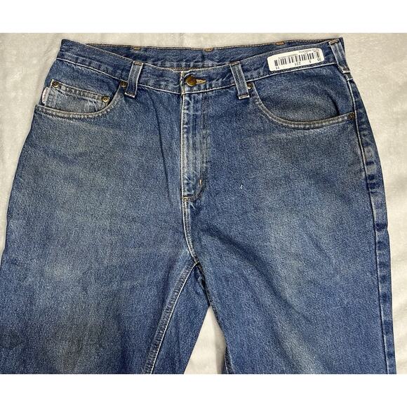 Carhartt Relaxed Fit Mens 34x32 Blue Jeans Denim Workwear Stains Work Tag 381-83 - Picture 2 of 16